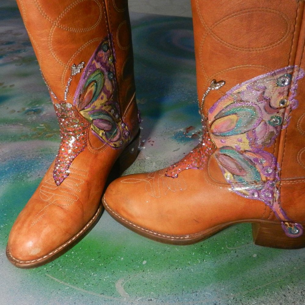 VTG OOAK ButterFly Me boots custom western cowboy boots Texas USA wearable art… - Picture 15 of 16